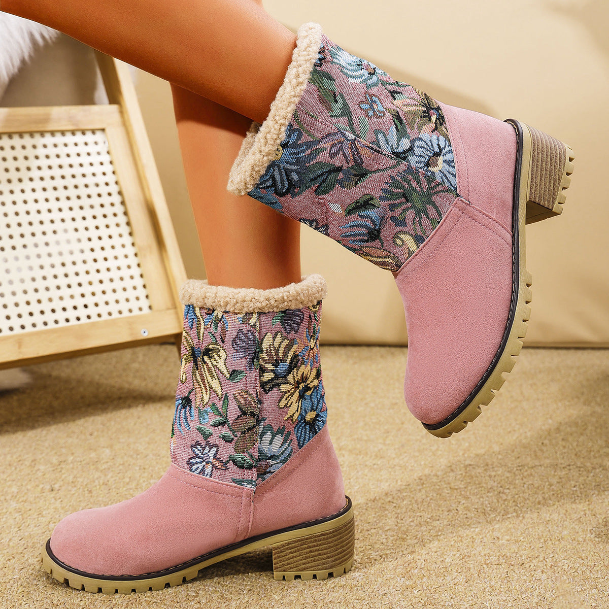 Flowers Embroidered Winter Boots