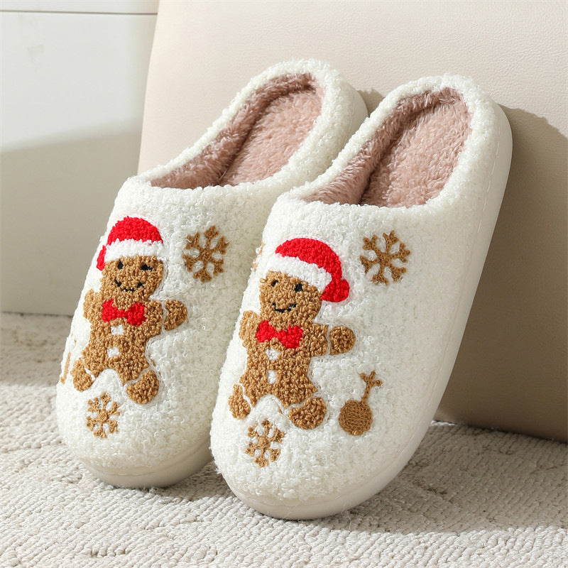 Indoor Christmas Gingerbread Fuzzy House Slippers For Women