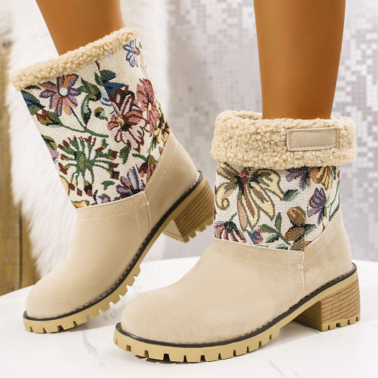 Flowers Embroidered Winter Boots