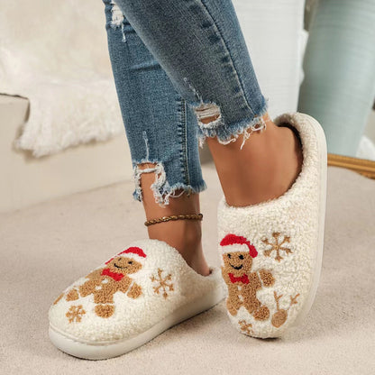 Indoor Christmas Gingerbread Fuzzy House Slippers For Women