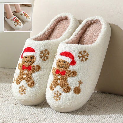 Indoor Christmas Gingerbread Fuzzy House Slippers For Women