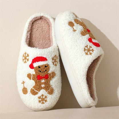 Indoor Christmas Gingerbread Fuzzy House Slippers For Women