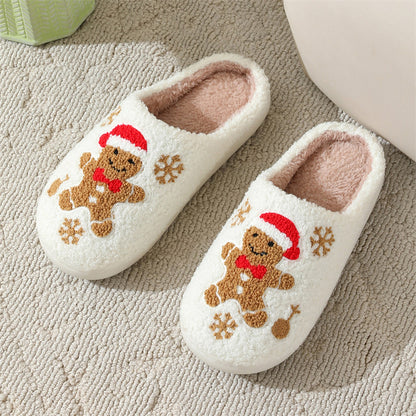 Indoor Christmas Gingerbread Fuzzy House Slippers For Women