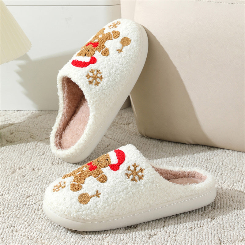 Indoor Christmas Gingerbread Fuzzy House Slippers For Women