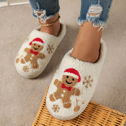 Indoor Christmas Gingerbread Fuzzy House Slippers For Women