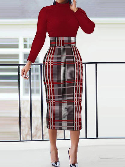 Elegant Plaid Office Midi Dress